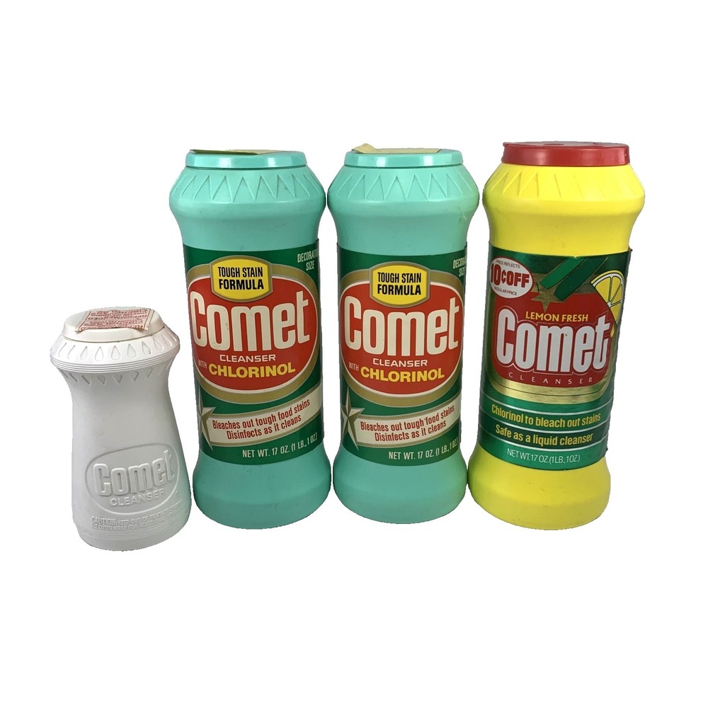 Vintage Comet Powder Cleanser Bundle of 4 Chlorinol + Lemon Fresh + Shaker NOS
